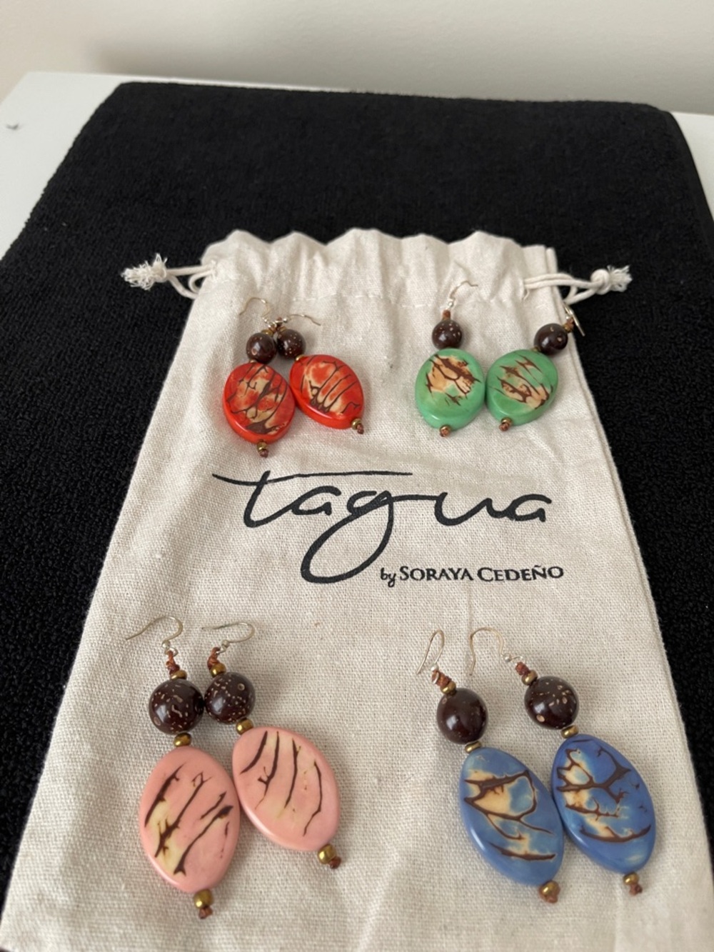 Handcrafted Pink Tagua Drop Earrings